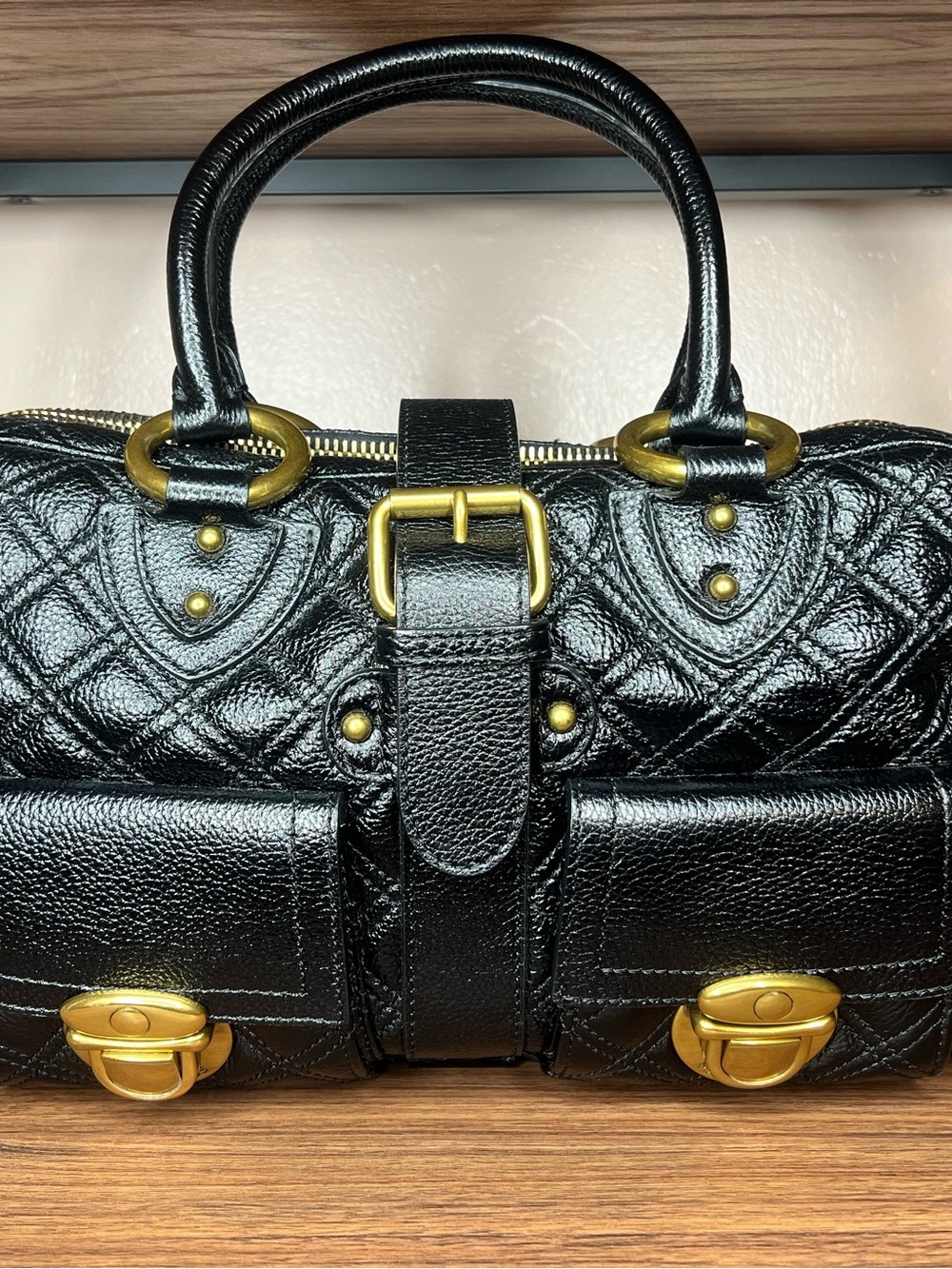 Marc Jacobs Black Quilted Calfskin Leather Satchel